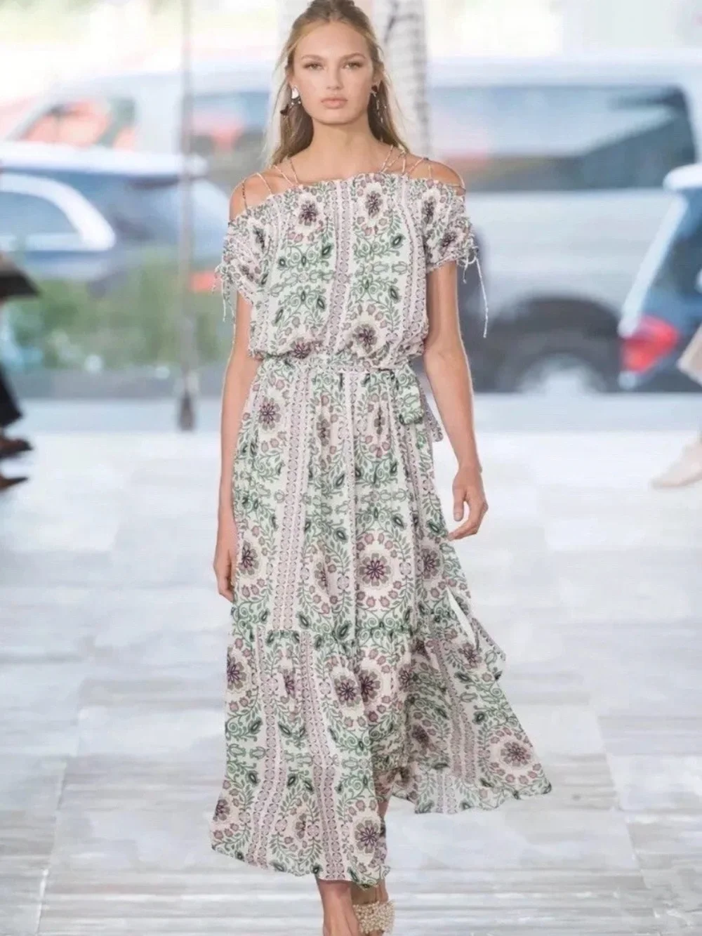 Tory Burch Asilomar Garden Party Printed Silk Belted Midi Dress